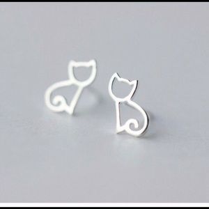 925 Sterling Silver Kitty Cutout Stud Earrings